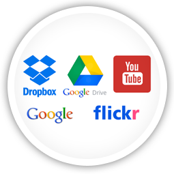 Share content from DropBox, Google Drive, Flickr & YouTube accounts.